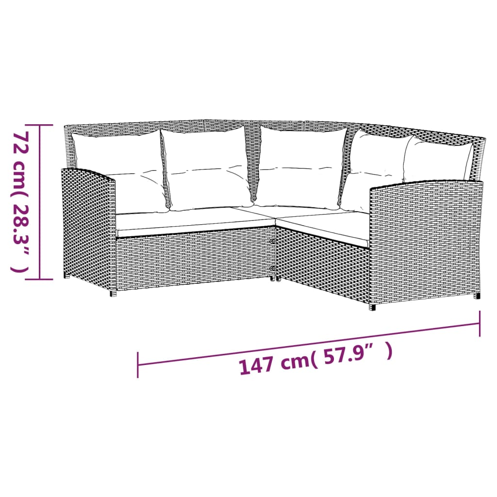 vidaXL 2 pcs conjunto de sofás formato L c/ almofadões vime PE cinza