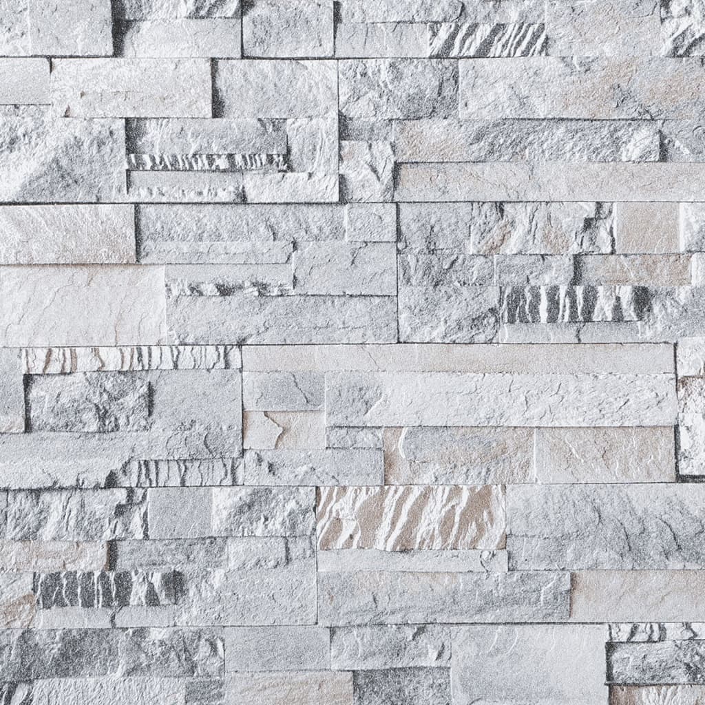 vidaXL Papel de parede 3D com aspeto de pedra cinzento e castanho