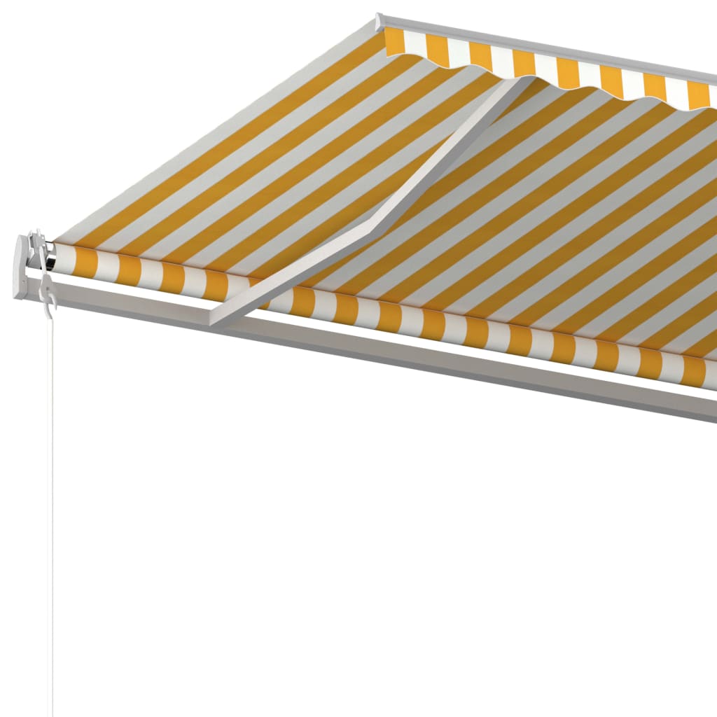 vidaXL Toldo retrátil manual com postes 6x3,5 m amarelo e branco