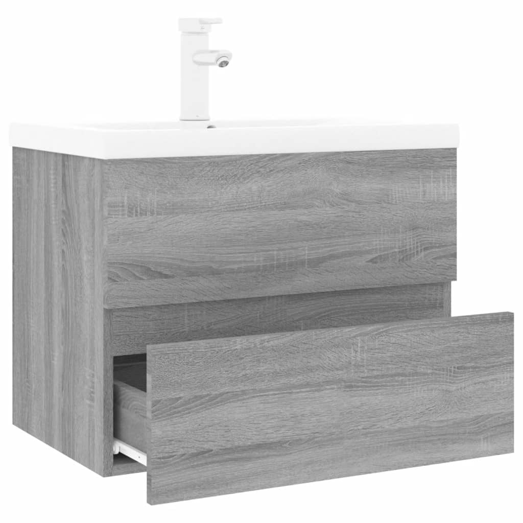 vidaXL Armário lavatório + lavatório embutido madeira sonoma cinza