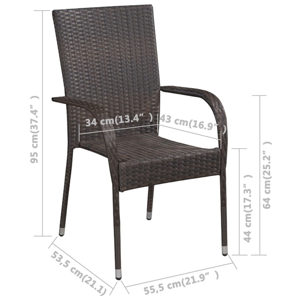 vidaXL Cadeiras de exterior empilháveis 4 pcs vime PE castanho