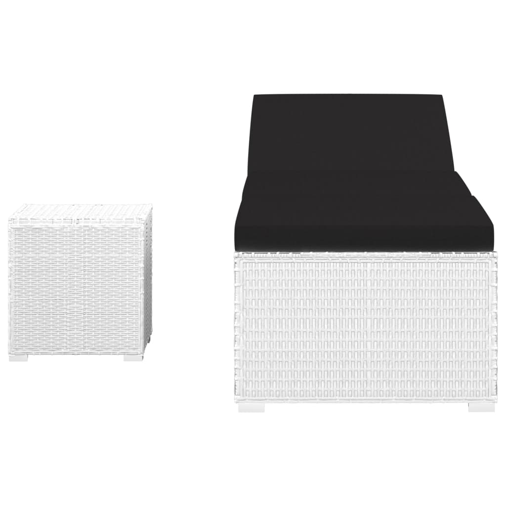 vidaXL Espreguiçadeira com almofadão e mesa de centro vime PE branco