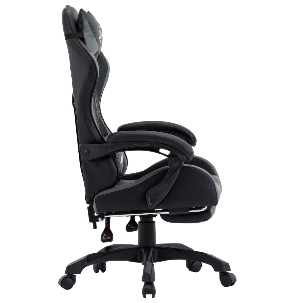 vidaXL Cadeira estilo corrida c/ apoio pés couro artif. cinzento/preto