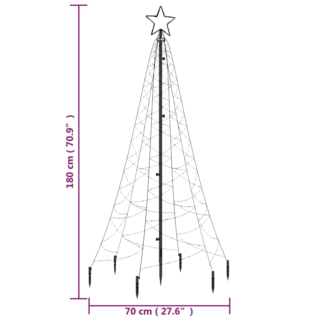 vidaXL Árvore de Natal com espigão 200 luzes LED 180 cm branco quente