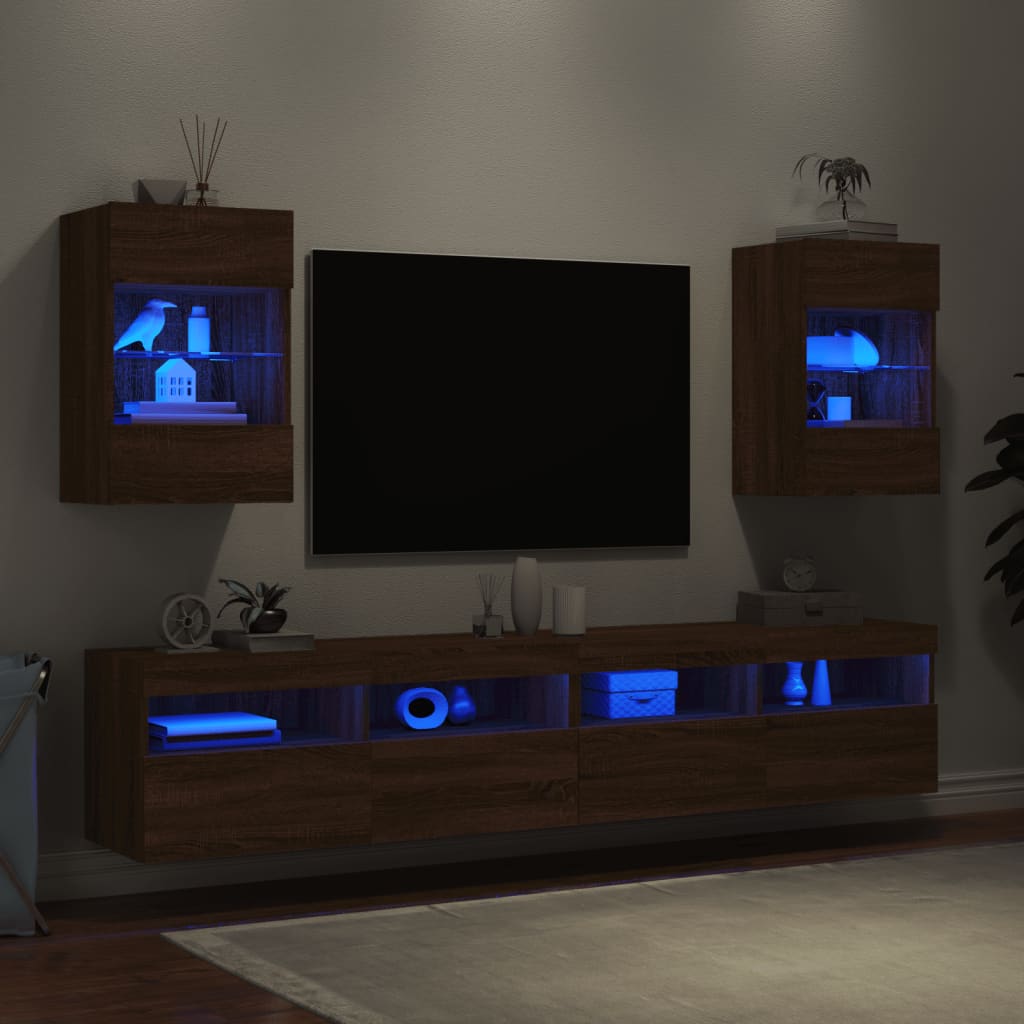 vidaXL Móveis de parede para TV com luzes LED 2 pcs carvalho castanho