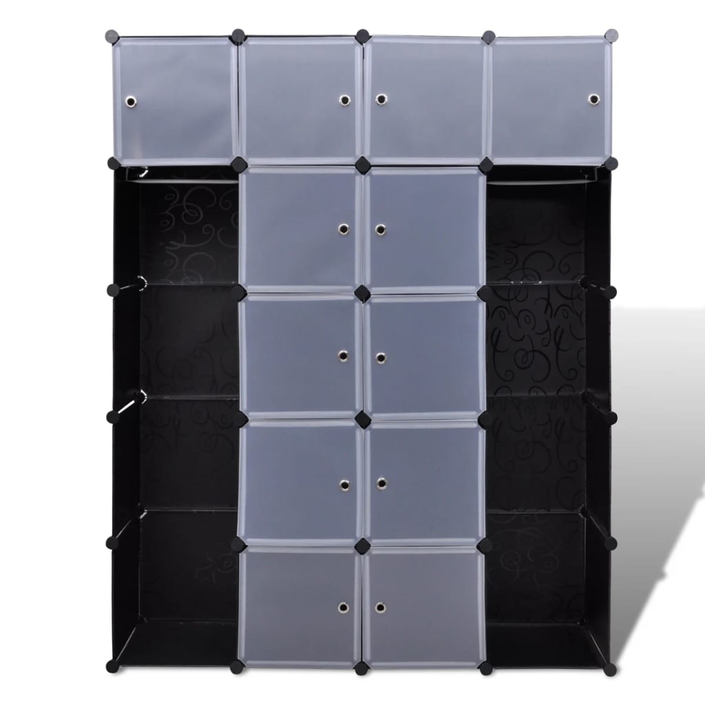 vidaXL Armário plástico modular 14 gavetas 37x146x180,5cm preto branco