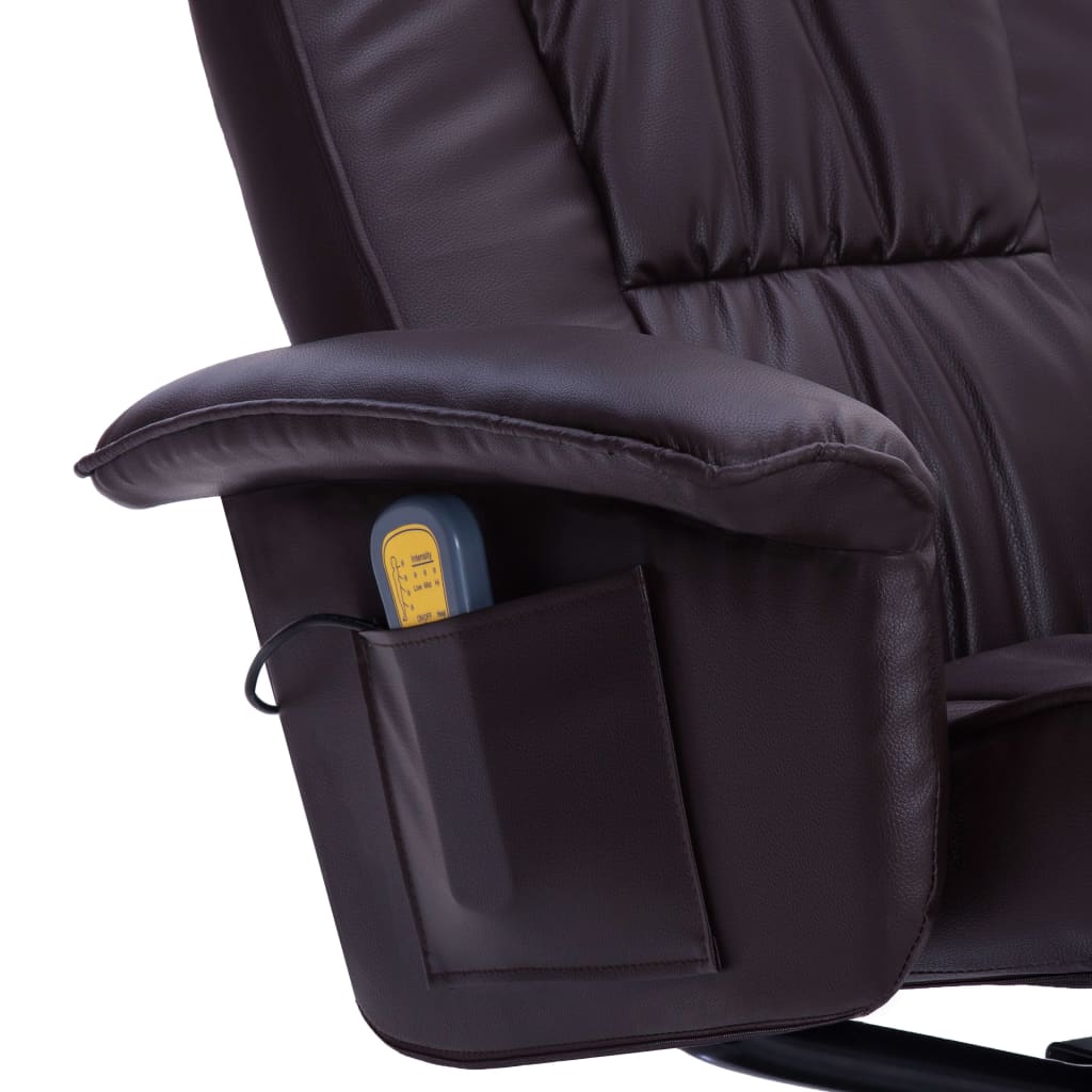 vidaXL Cadeira massagens reclinável + apoio pés couro artif. castanho
