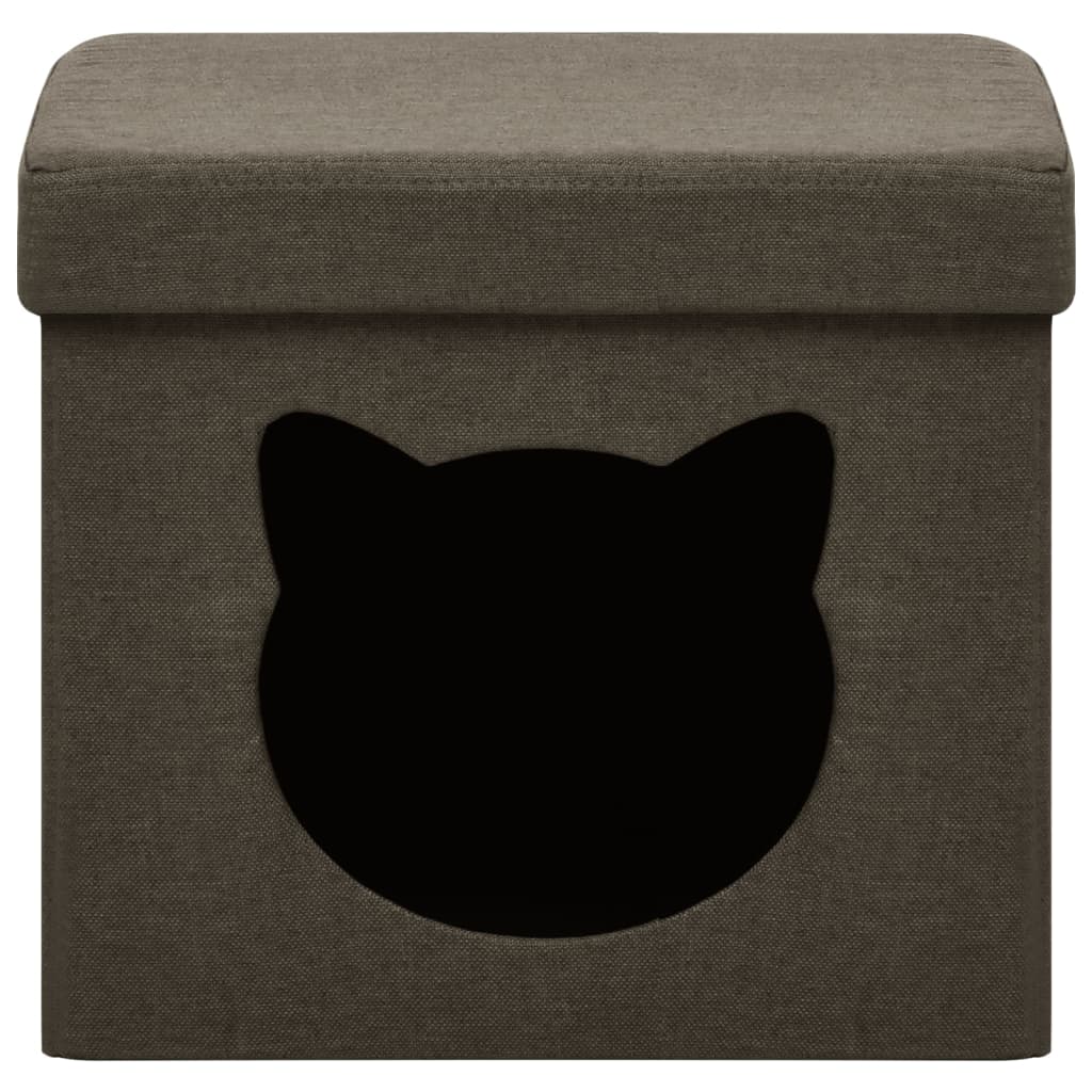 vidaXL Banco de arrumação dobrável padrão gato tecido castanho-escuro