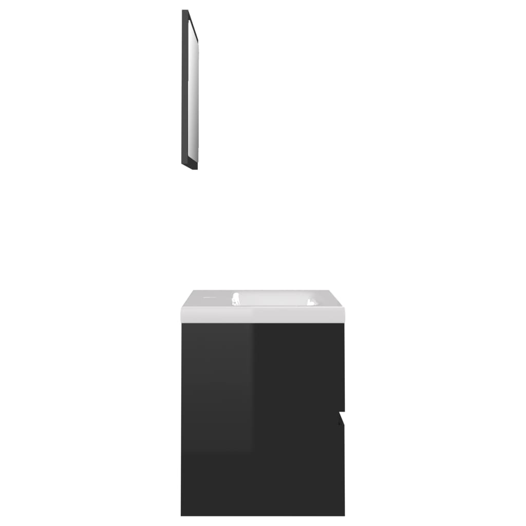 vidaXL Conj. de móveis de casa de banho contraplacado preto brilhante