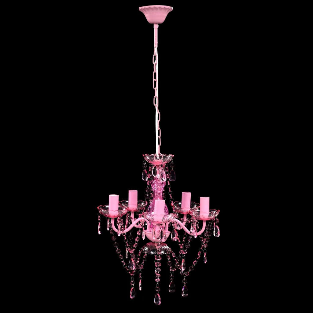Lustre cor-de-rosa com 5 lâmpadas