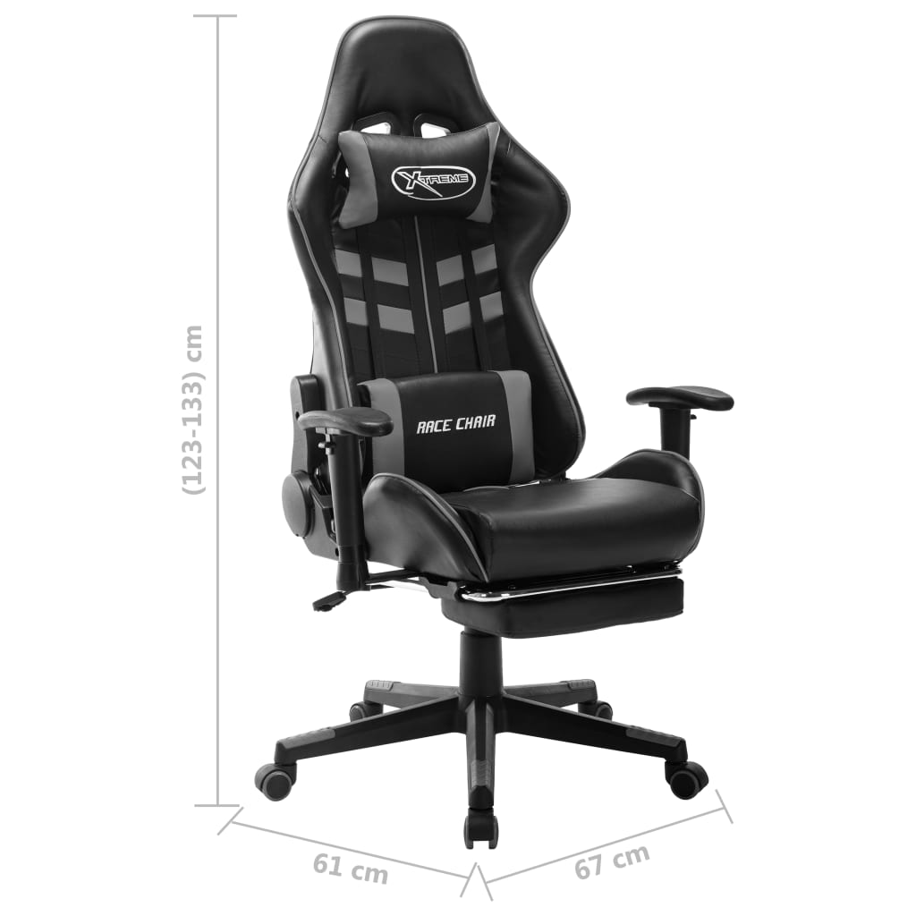 vidaXL Cadeira gaming c/ apoio de pés couro artificial preto/cinzento