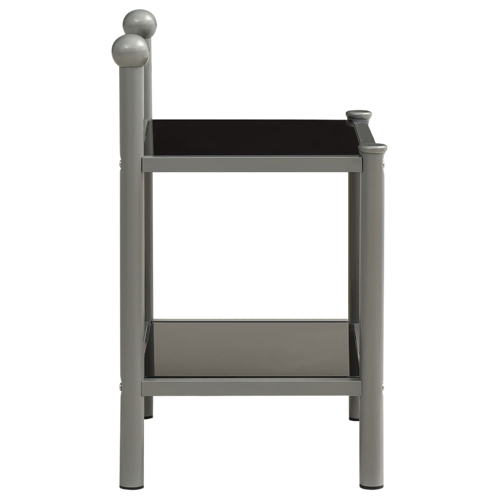vidaXL Mesa de cabeceira 45x34,5x60,5cm metal e vidro cinzento e preto