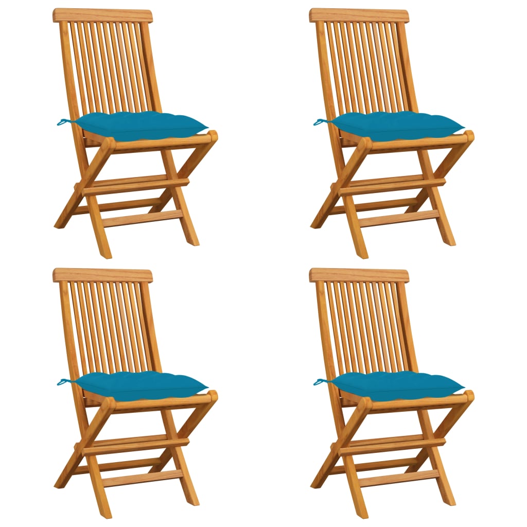 vidaXL Cadeiras de jardim c/ almofadões azul-claro 4 pcs teca maciça