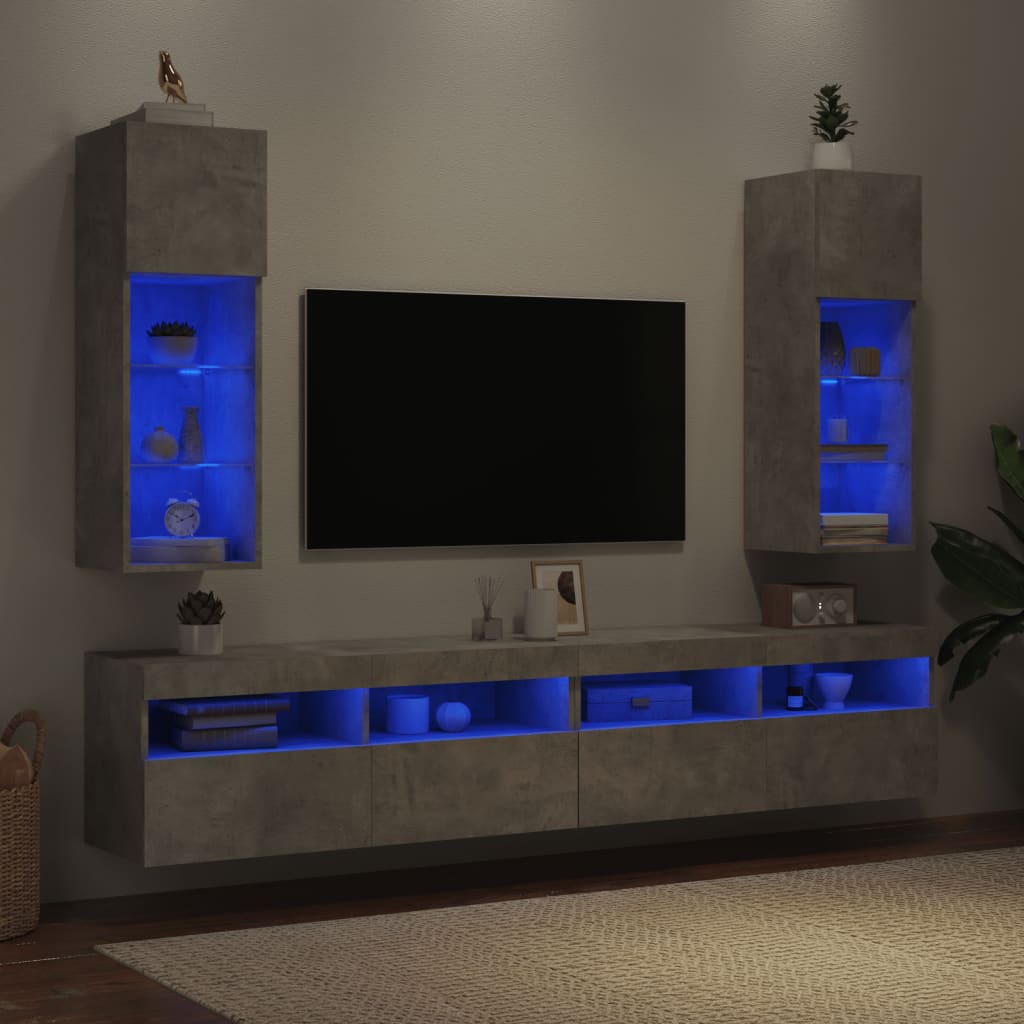 vidaXL Móveis de TV com luzes LED 2 pcs 30,5x30x90 cm cinzento cimento