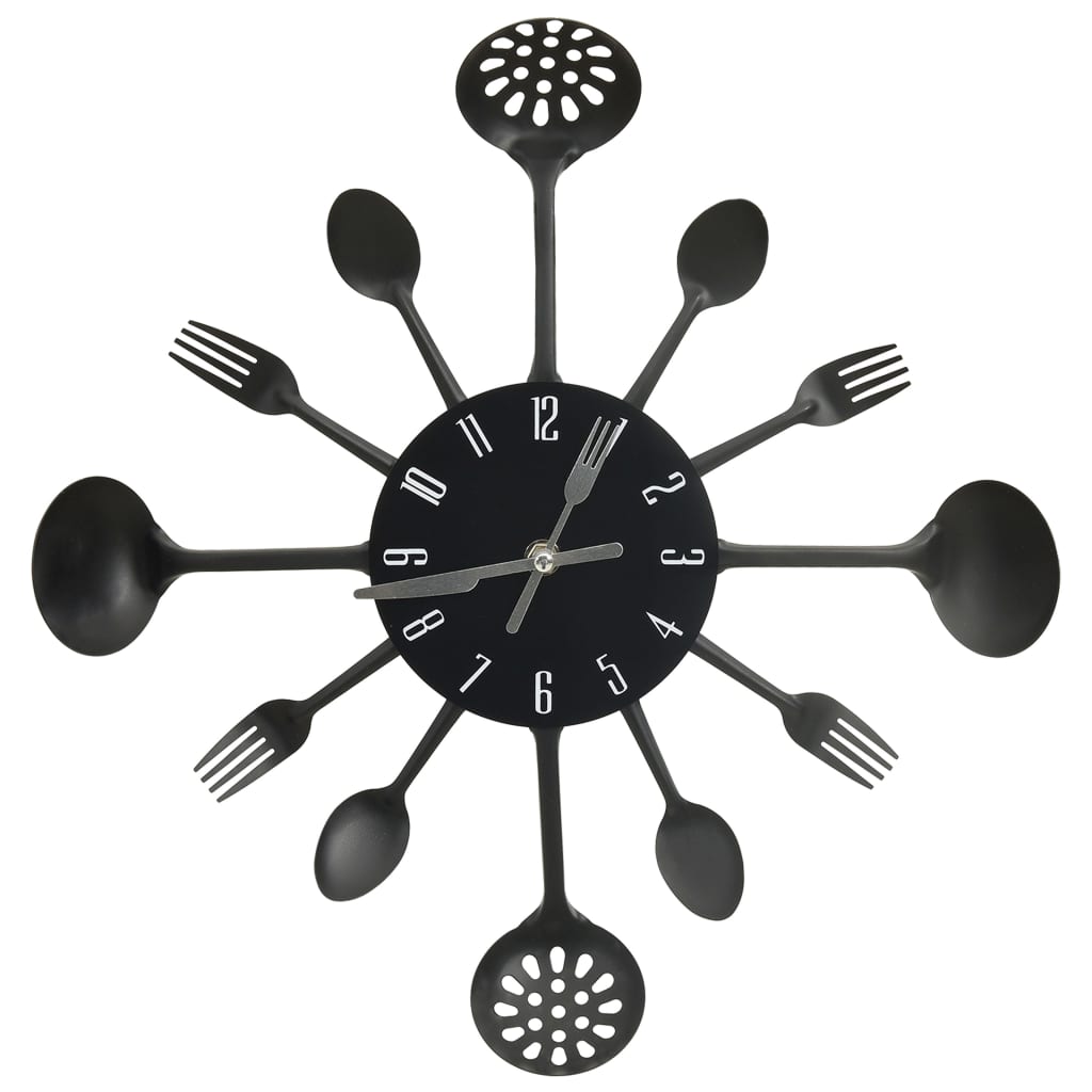 vidaXL Relógio de parede design colher e garfo 40 cm alumínio preto