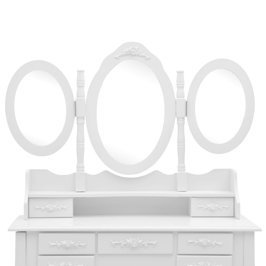 vidaXL Toucador com banco e espelho tripartido branco