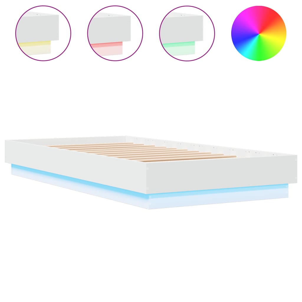 vidaXL Estrutura de cama com luzes LED 90x190 cm branco