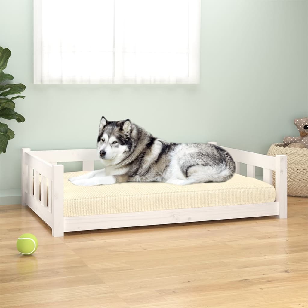 vidaXL Cama para cães 105,5x75,5x28 cm madeira de pinho maciça branco