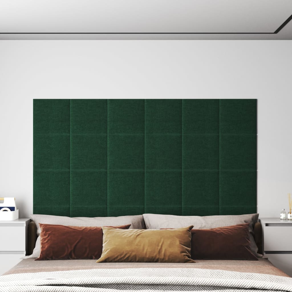 vidaXL Painel de parede 12 pcs 30x30cm tecido 1,08 m² cor verde-escuro
