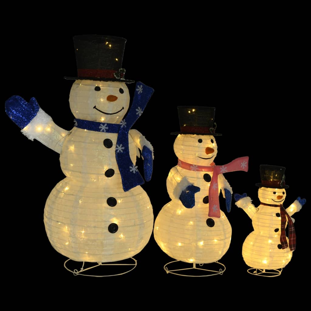 vidaXL Família bonecos de neve decorativos c/ luzes LED tecido de luxo