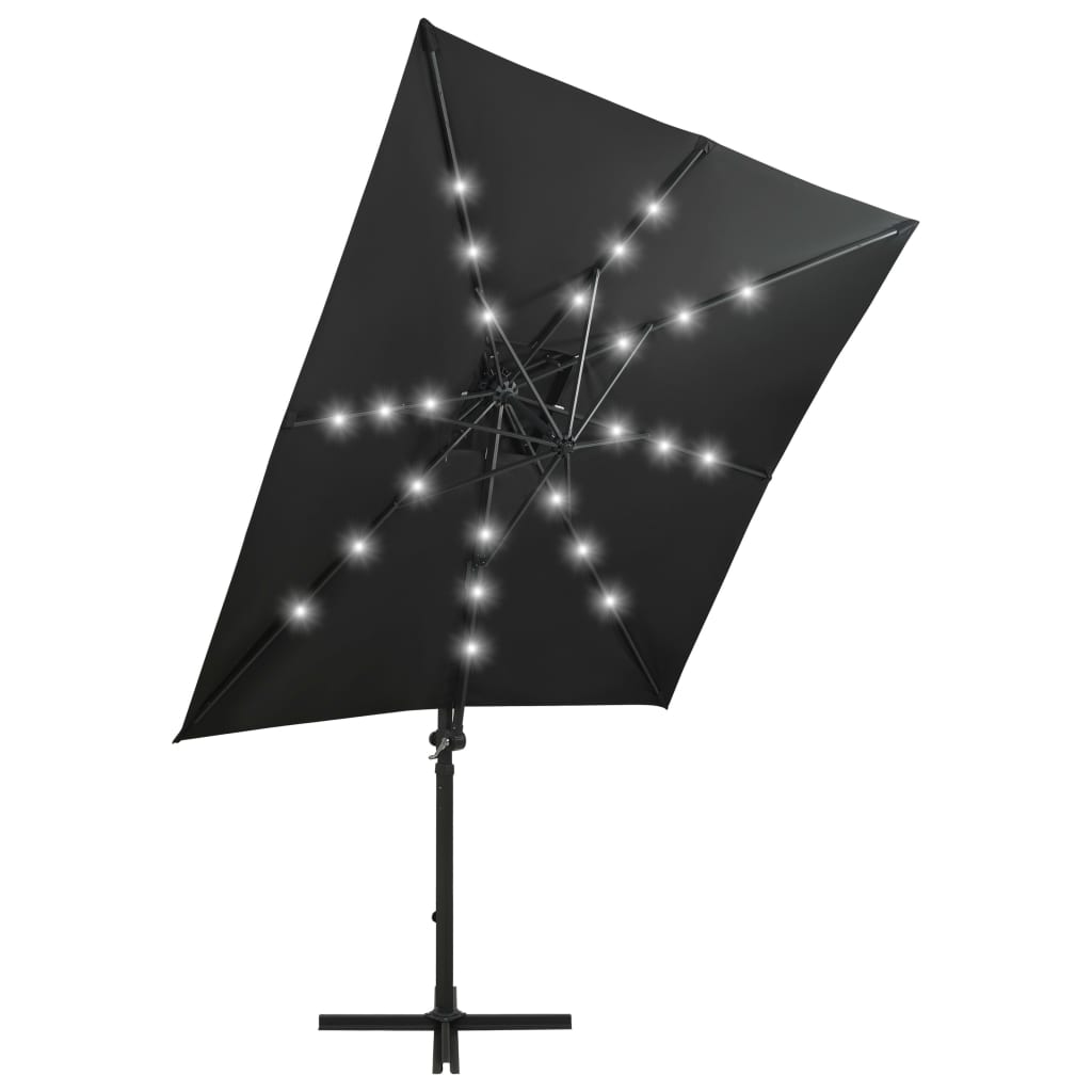 vidaXL Guarda-sol cantilever c/ poste e luzes LED 250 cm preto