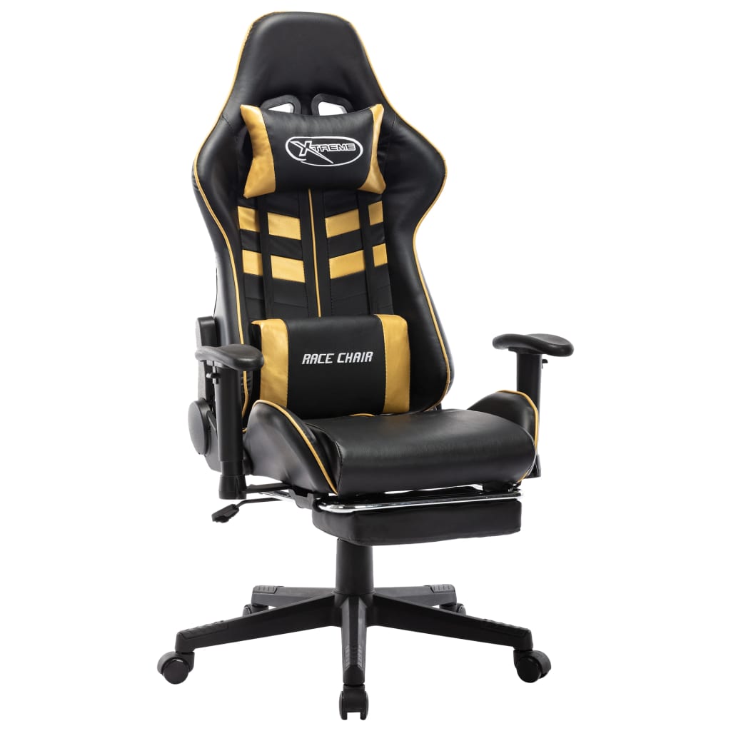 vidaXL Cadeira gaming c/ apoio de pés couro artificial preto/dourado