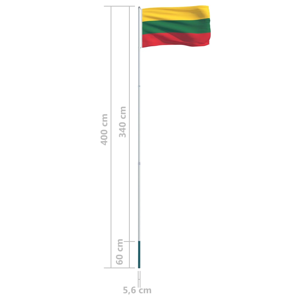 vidaXL Bandeira da Lituânia com mastro de alumínio 4 m