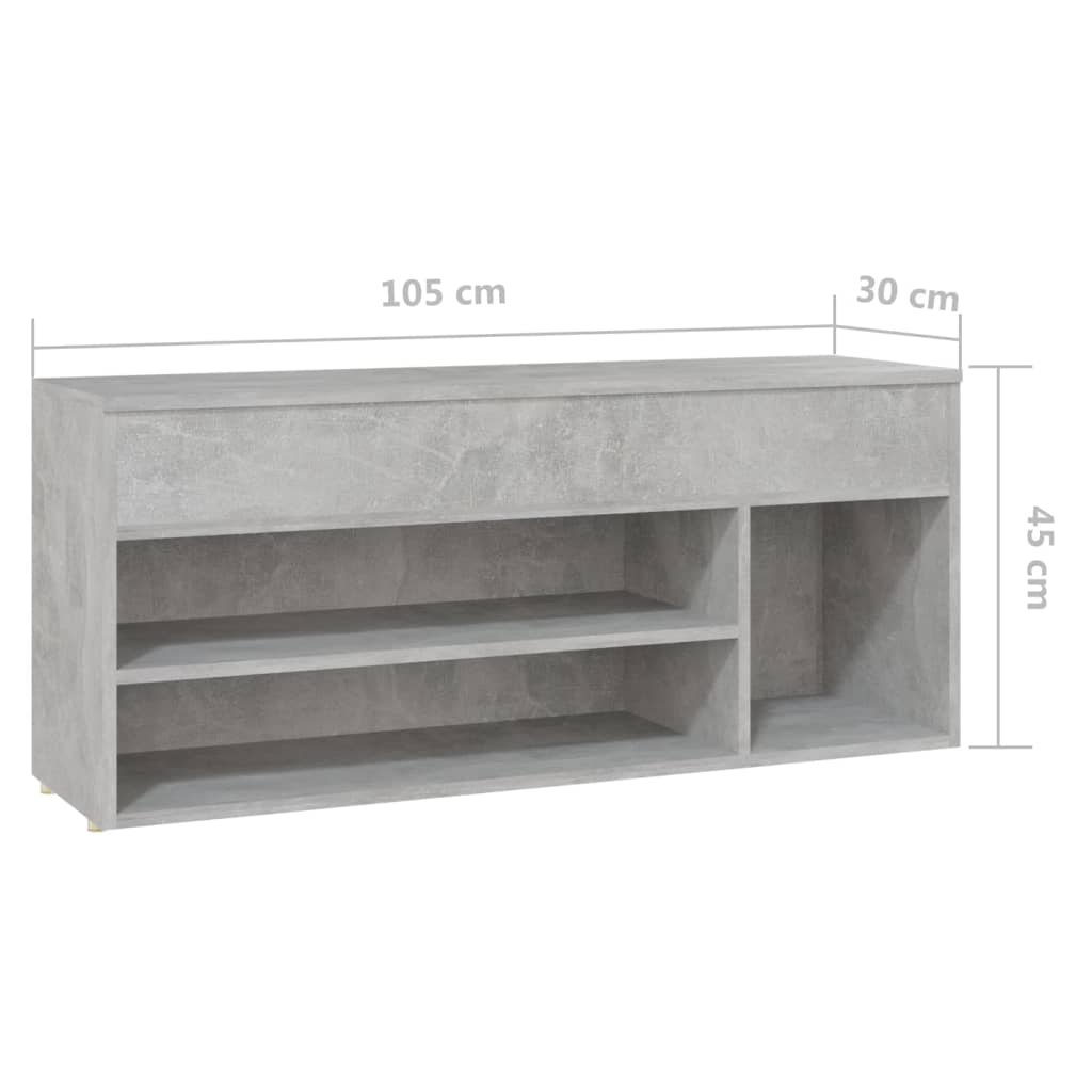 vidaXL Banco sapateira 105x30x45 cm contraplacado cinzento-cimento