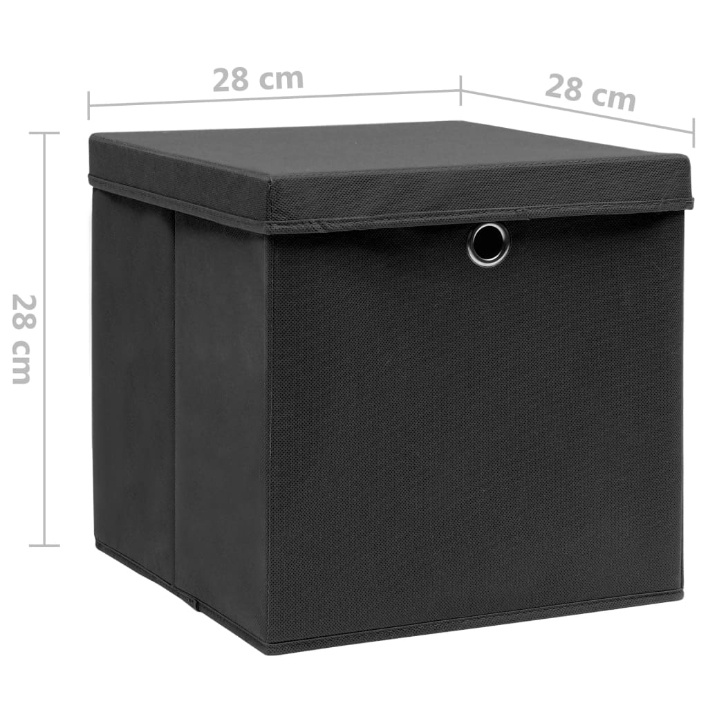 vidaXL Caixas de arrumação com tampas 4 pcs 28x28x28 cm preto