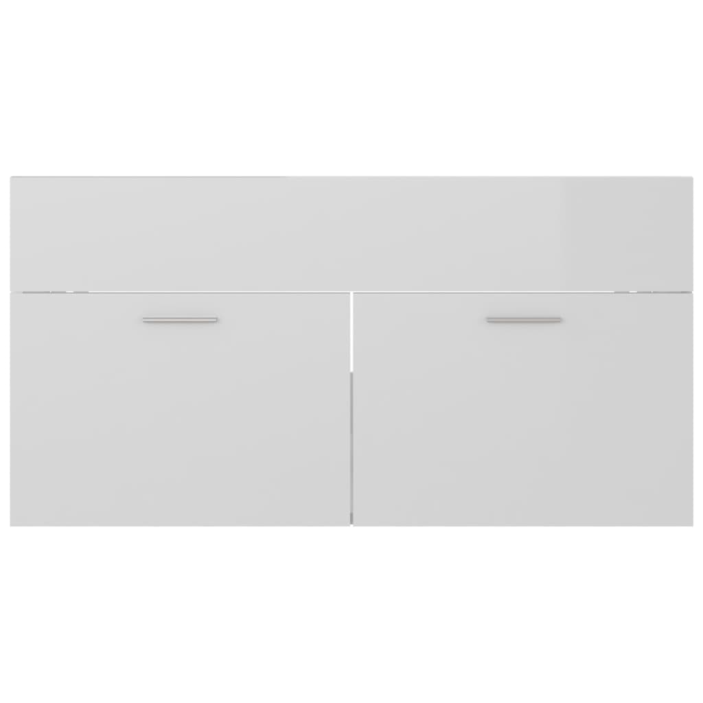 vidaXL Armário lavatório 90x38,5x46 cm contraplacado branco brilhante