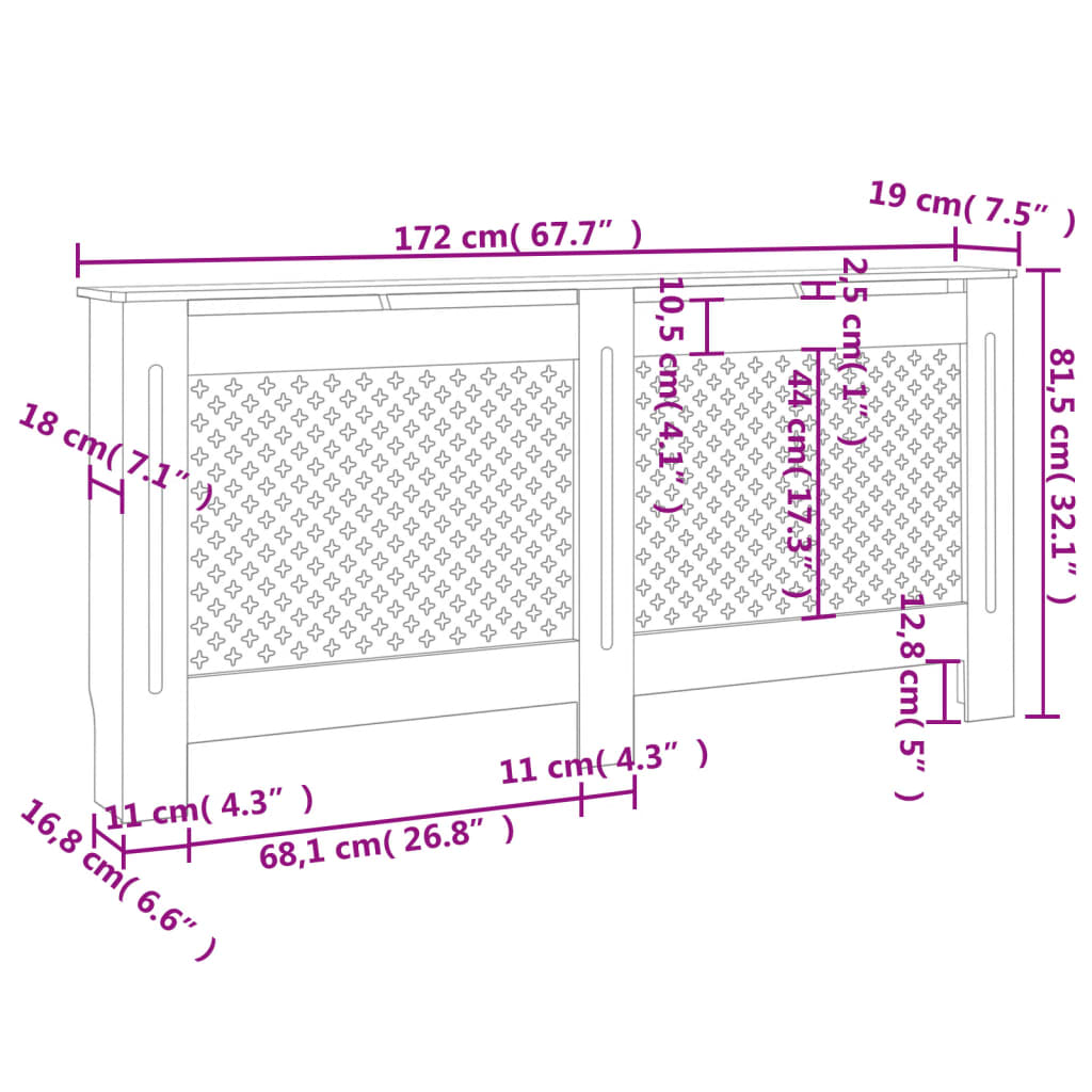 vidaXL Cobertura de radiador 172x19x81,5 cm MDF branco