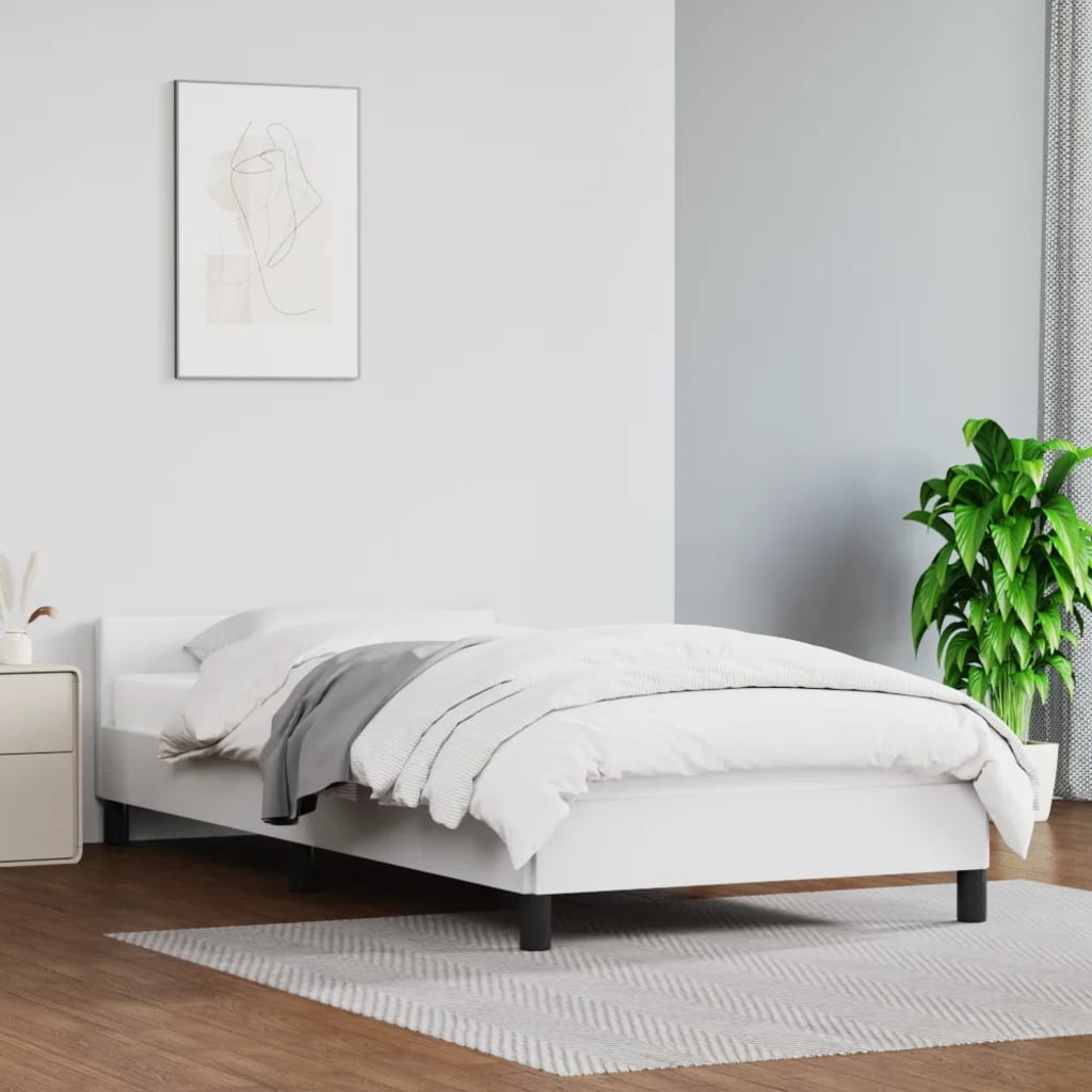 vidaXL Estrutura cama c/ cabeceira 90x200 cm couro artificial branco