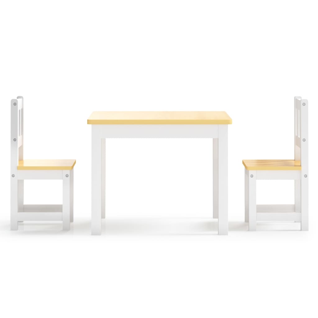 vidaXL 3 pcs conjunto mesa e cadeiras infantil MDF branco e bege