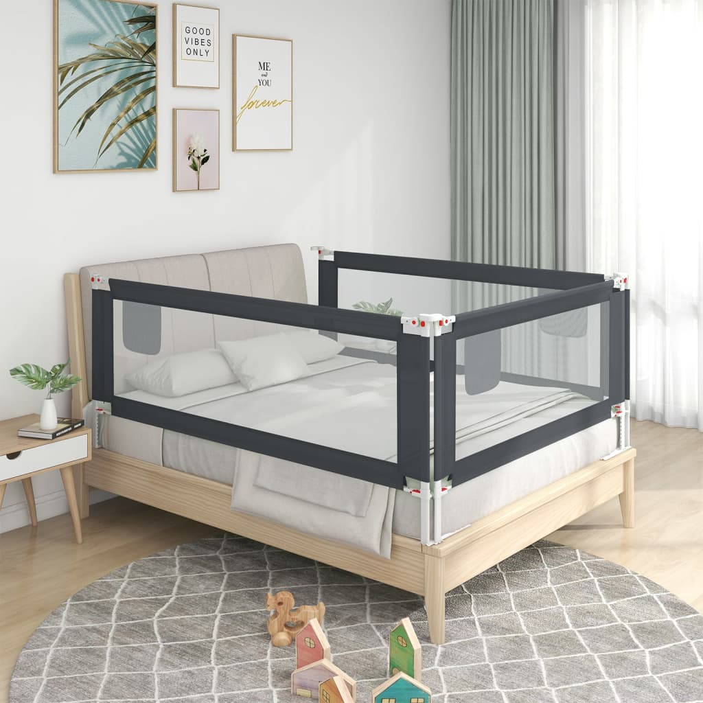 vidaXL Barra segurança p/ cama infantil tecido 190x25 cm cinza-escuro
