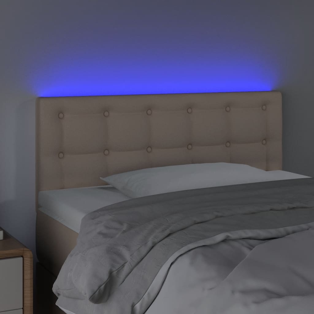 vidaXL Cabeceira cama c/ LED couro artificial 90x5x78/88 cm cappuccino
