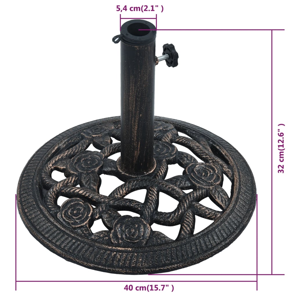 vidaXL Base para guarda-sol 9 kg 40 cm ferro fundido preto e bronze