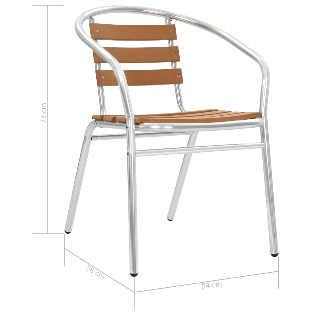 vidaXL Cadeiras de jardim empilháveis 4 pcs alumínio e WPC prateado