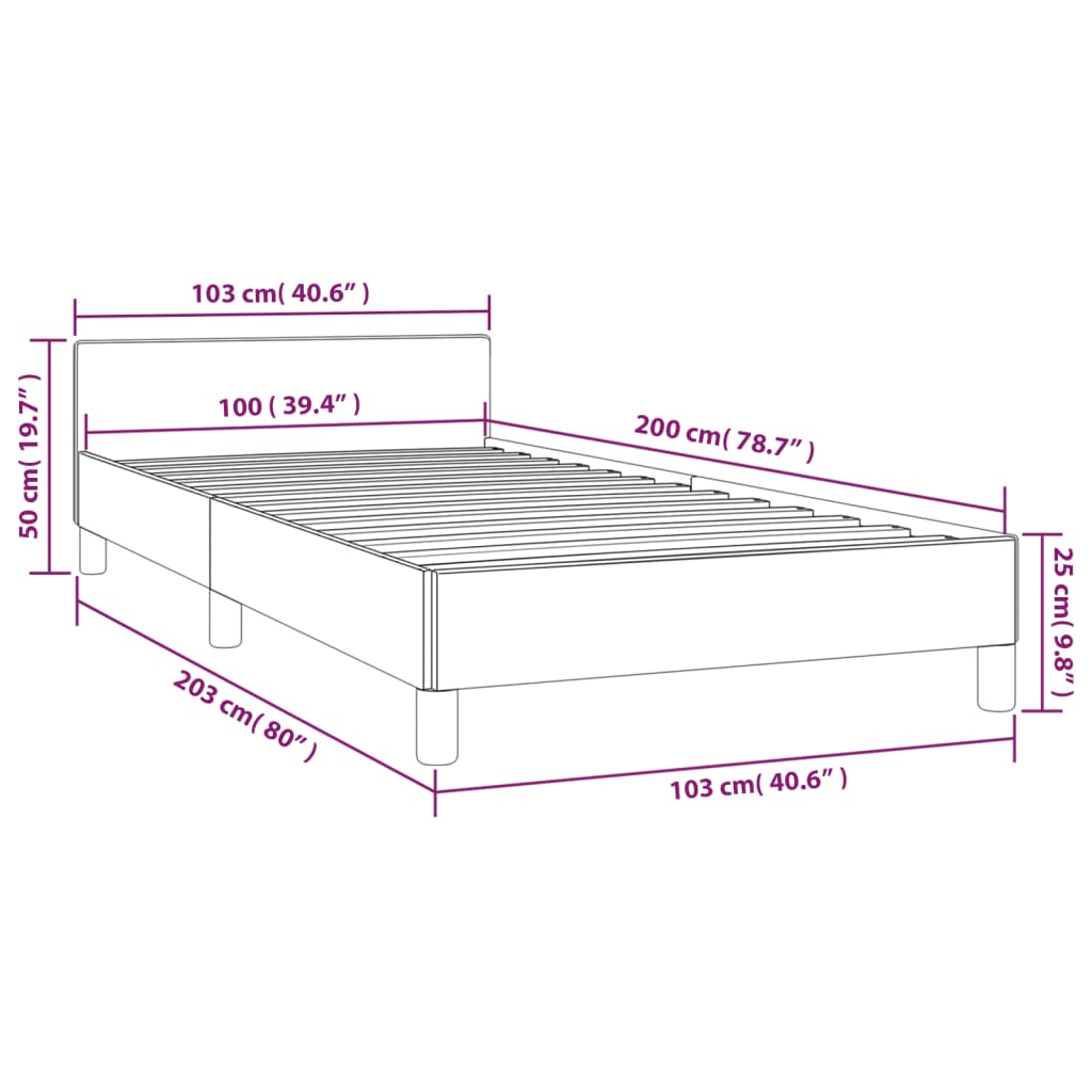 vidaXL Estrutura de cama c/ cabeceira tecido preto 100x200 cm