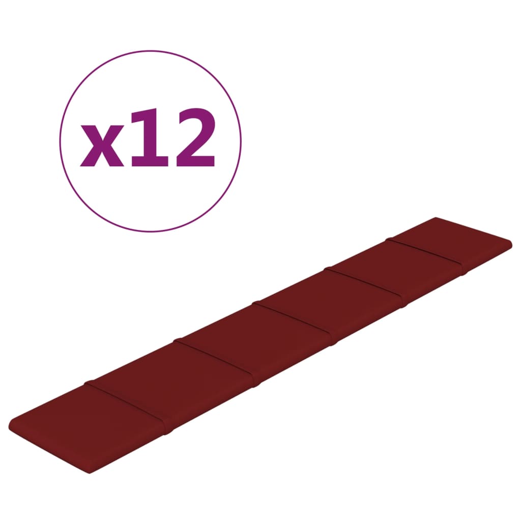 vidaXL Painel de parede 12 pcs 90x15 cm tecido 1,62 m² vermelho tinto