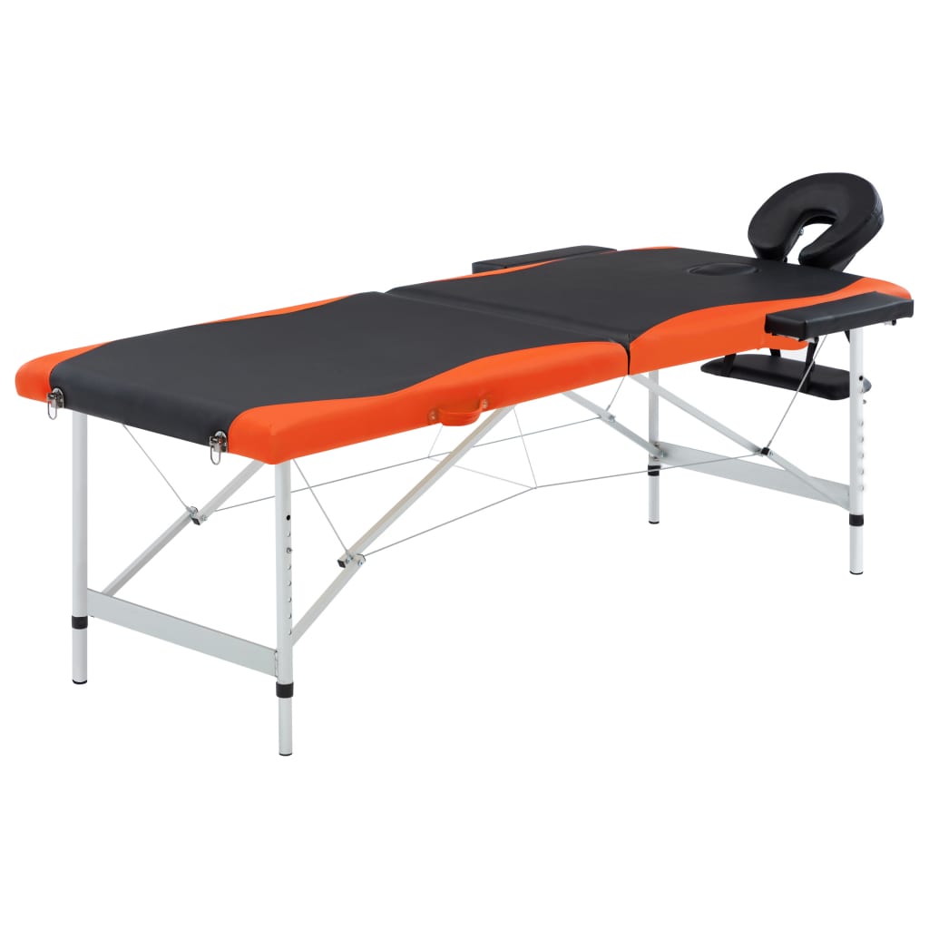 vidaXL Mesa de massagem dobrável 2 zonas alumínio preto e laranja