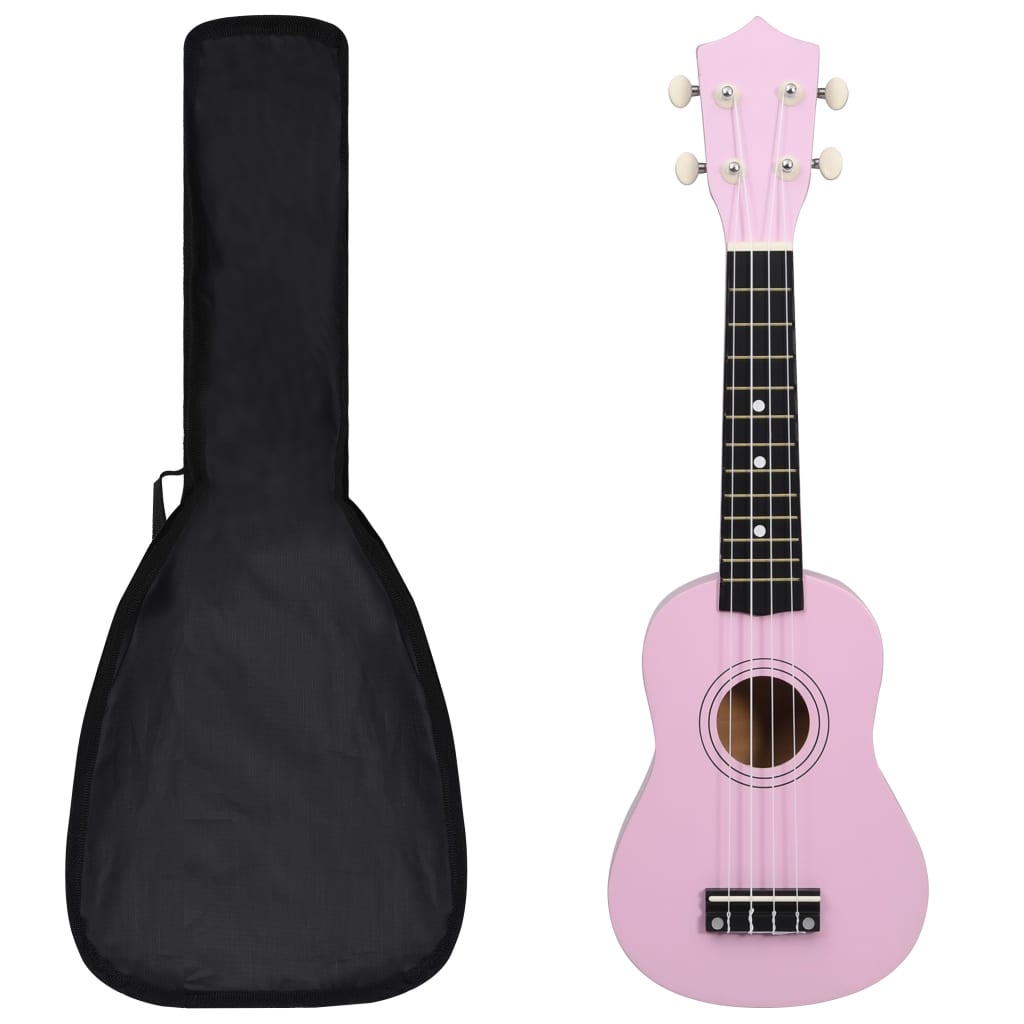 vidaXL Conjunto ukulele soprano infantil com saco 21" rosa