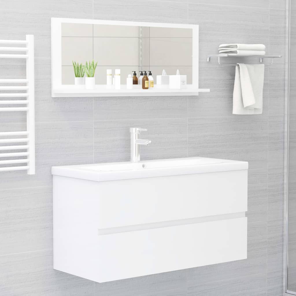 vidaXL Espelho de casa de banho 90x10,5x37cm contrap. branco brilhante