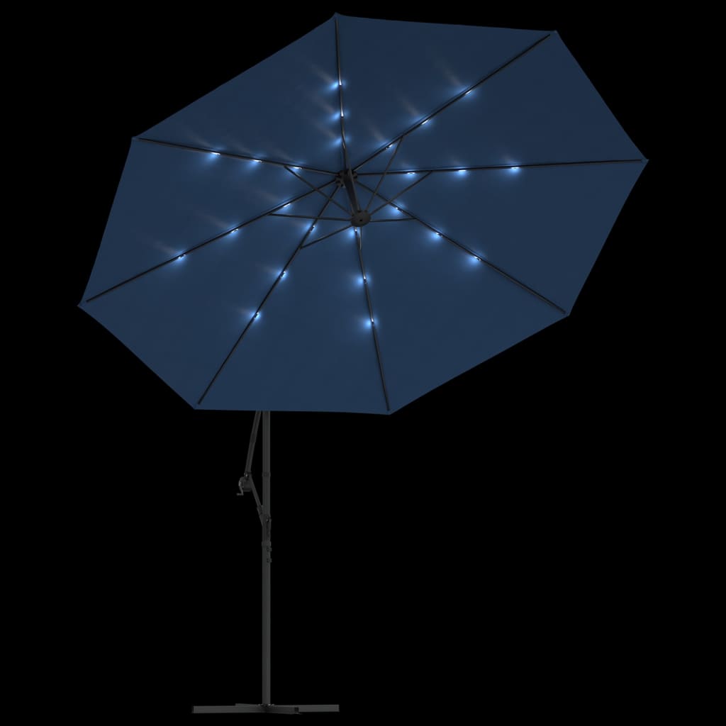 vidaXL Guarda-sol cantilever c/ luzes LED 350 cm azul-ciano