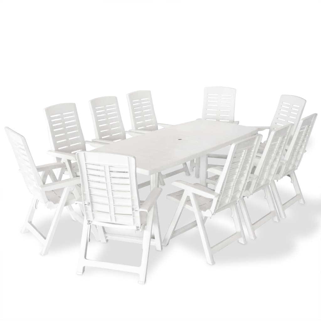 vidaXL Conjunto de jantar para exterior 11 pcs plástico branco