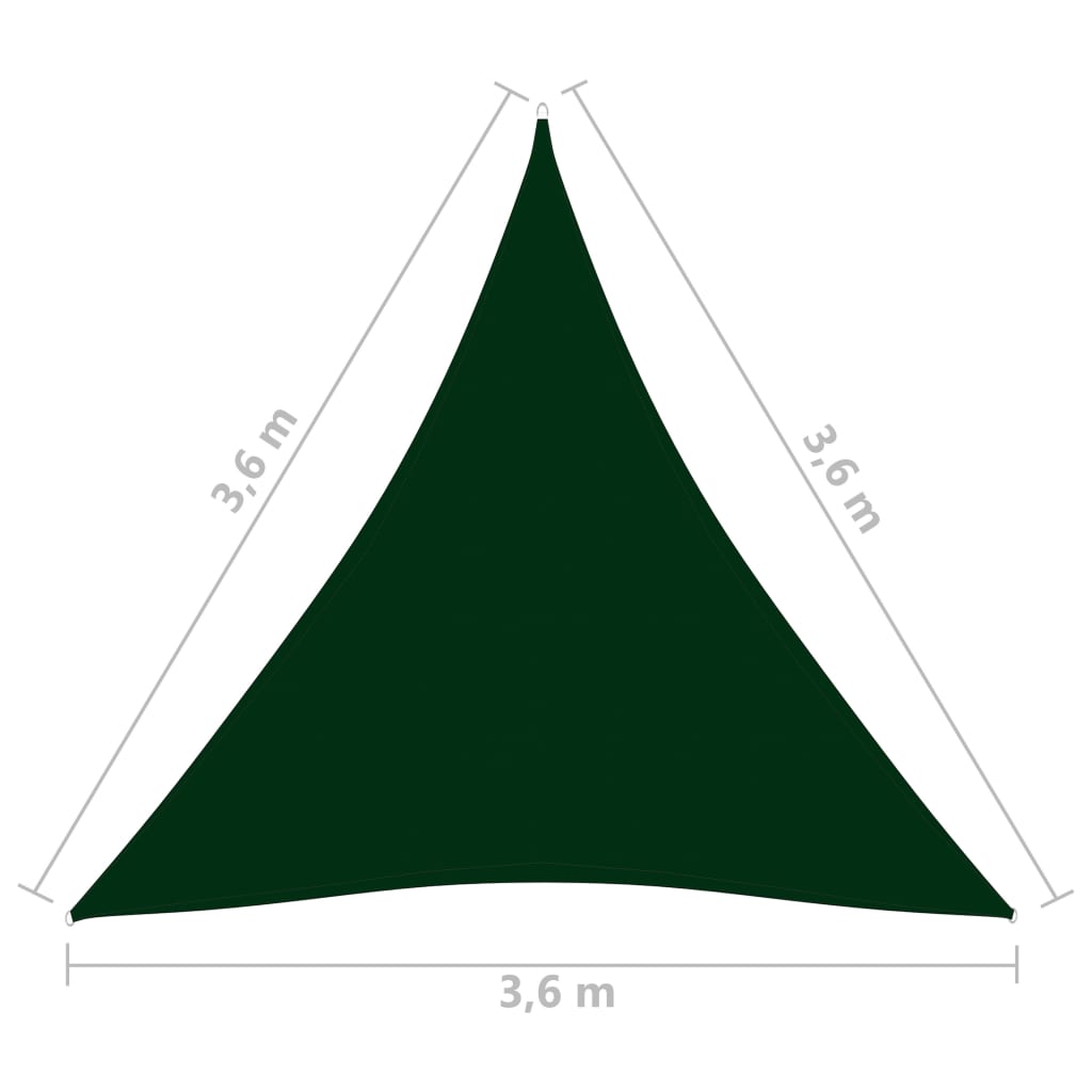 vidaXL Para-sol vela tecido oxford triangular 3,6x3,6x3,6 m verde-esc.