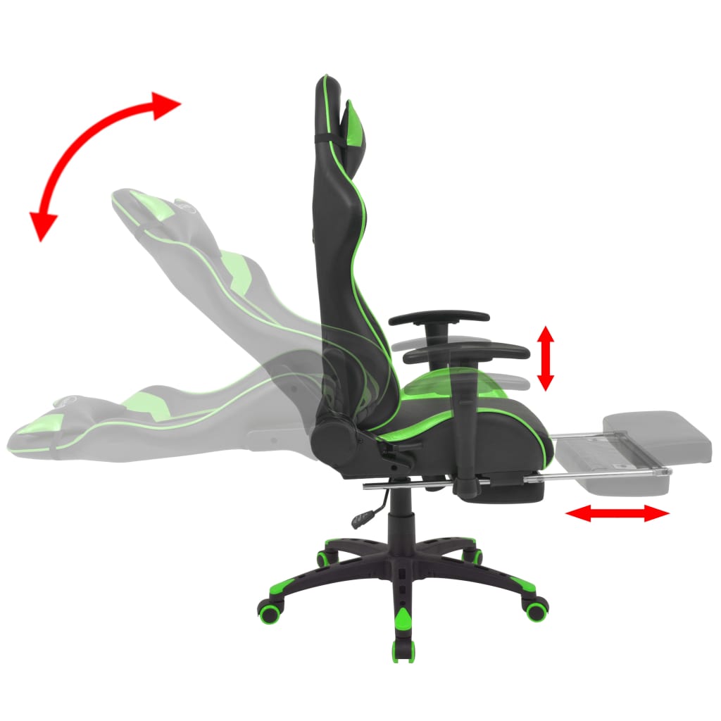 vidaXL Cadeira escritório reclinável estilo corrida c/ apoio pés verde