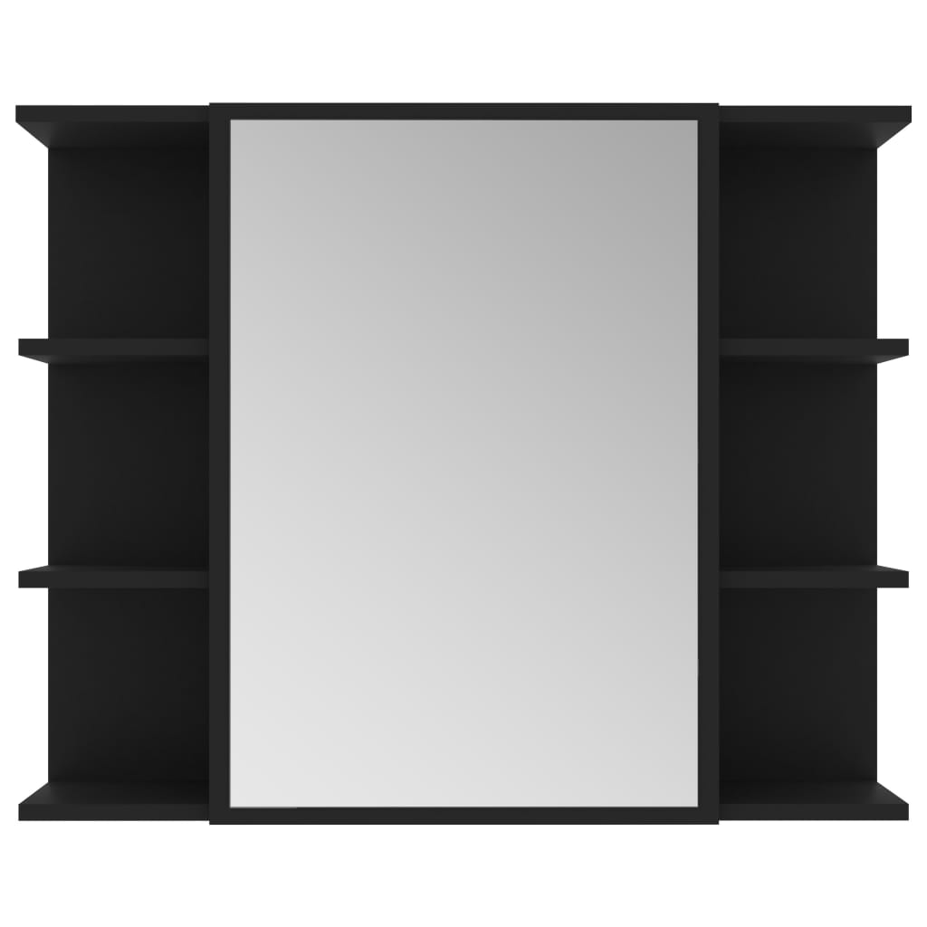 vidaXL Armário casa banho c/ espelho 80x20,5x64cm contraplacado preto