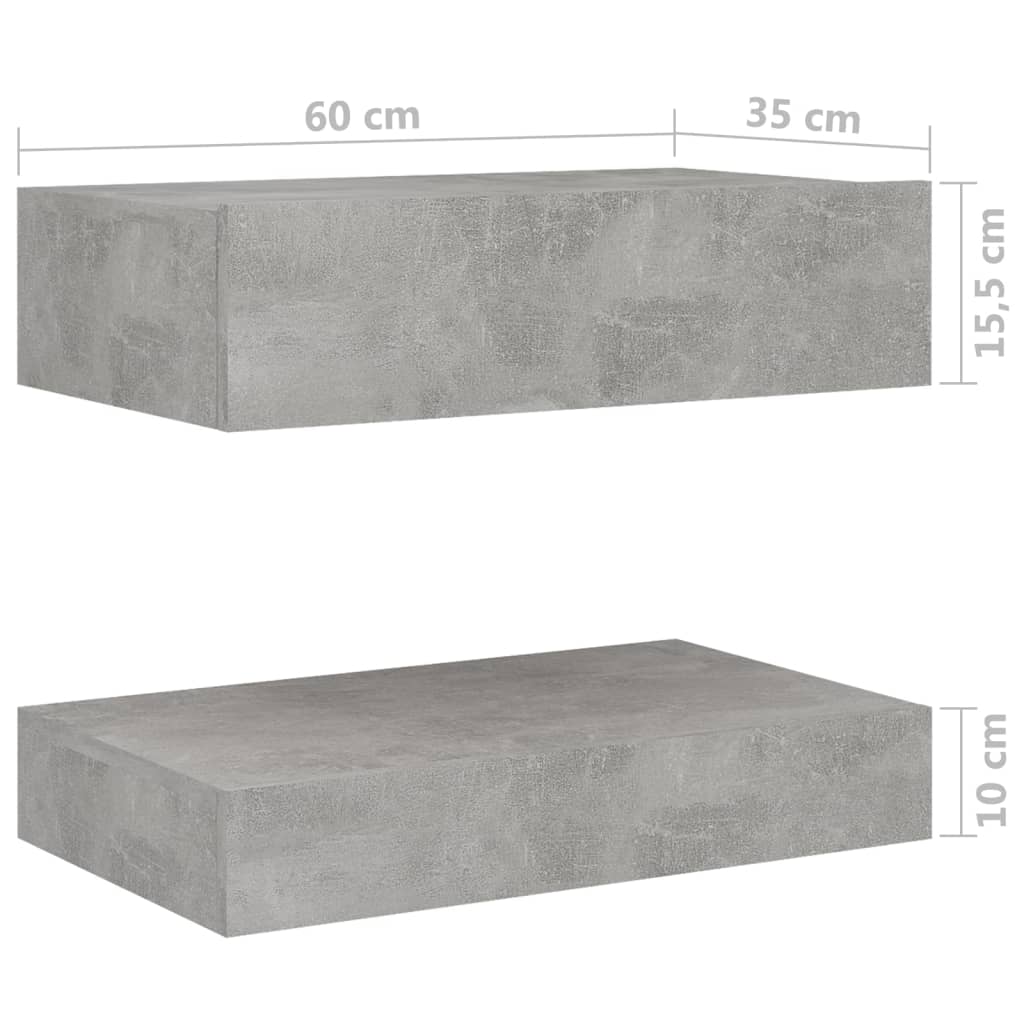 vidaXL Mesas de cabeceira 2pcs 60x35 cm contraplacado cinzento cimento