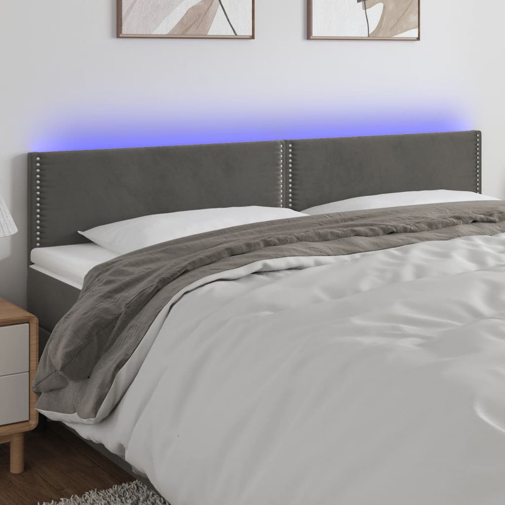 vidaXL Cabeceira de cama c/luzes LED veludo 160x5x78/88cm cinza-escuro