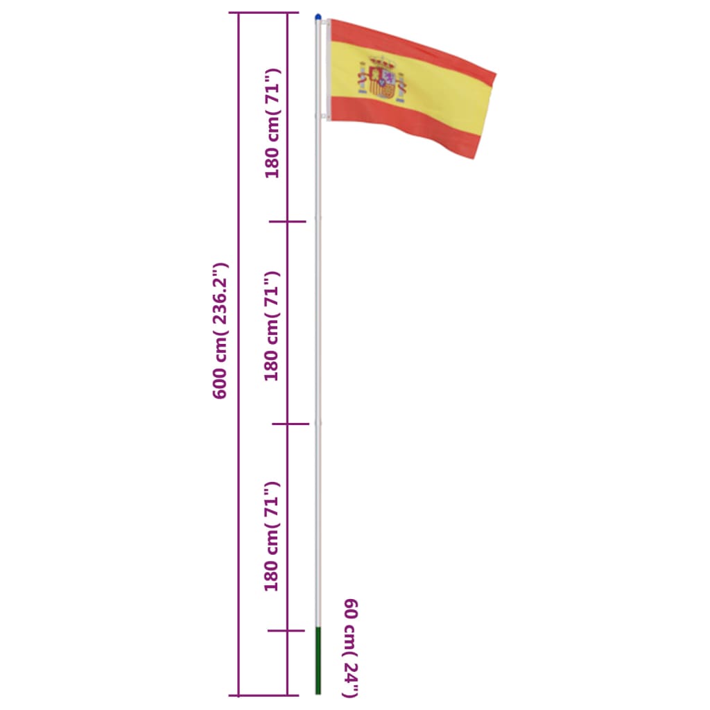 vidaXL Bandeira da Espanha com mastro de alumínio 6 m